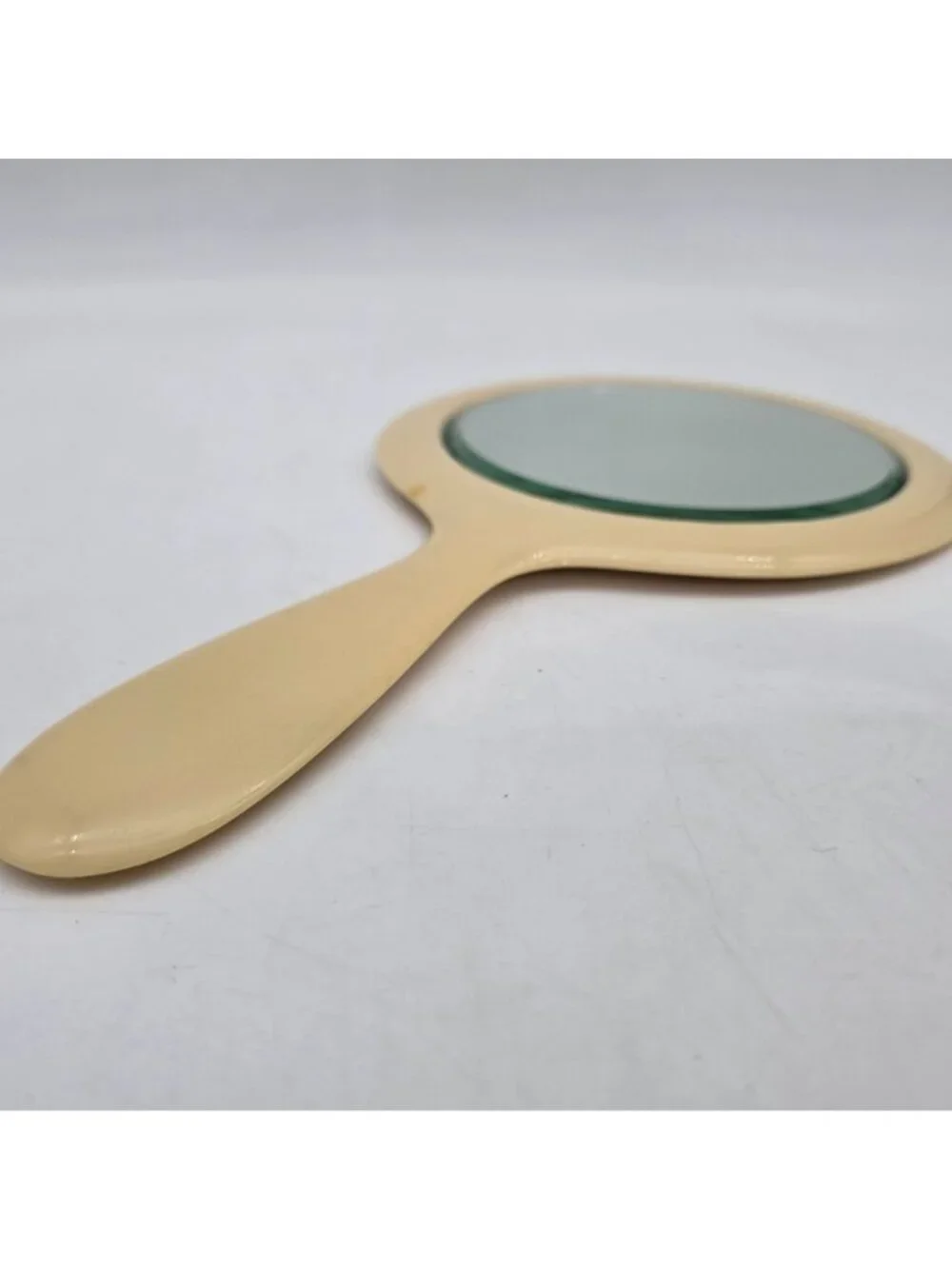 Vintage Ivory Celluloid Hand Mirror Round by Lyra Lin Dubarry